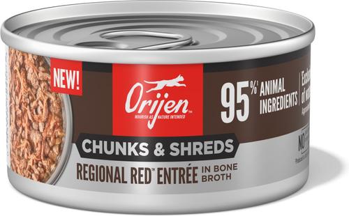 Show full view: ORIJEN Regional Red Entree Chunks & Shreds Wet Cat Food, 3-oz can, case of 12 slide 3 of 10