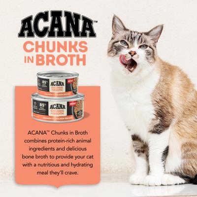 Show full view: ACANA Salmon & Chicken Chunks in Broth Wet Cat Food, 3-oz can, case of 12 slide 9 of 11