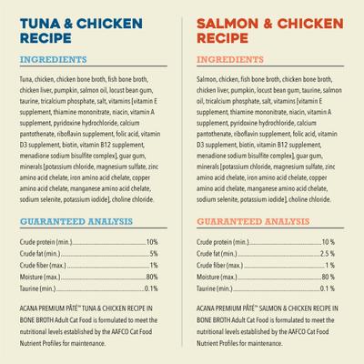 Show full view: ACANA Premium Variety Pack Salmon, Chicken & Tuna Pate in Bone Broth Wet Cat Food, 3-oz can, case of 12 slide 5 of 10