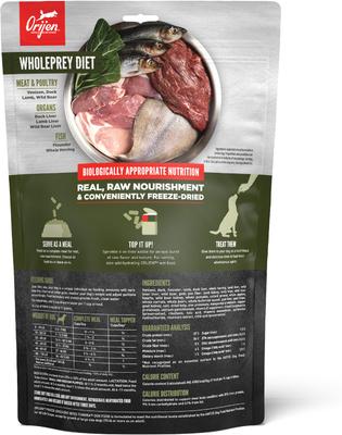 Show full view: ORIJEN Tundra Epic Bites Freeze-Dried Dry Food, 6-oz bag + Tundra & Original Variety Pack Real Meat Shreds Wet Dog Food, 12.8-oz can, case of 6 slide 7 of 9