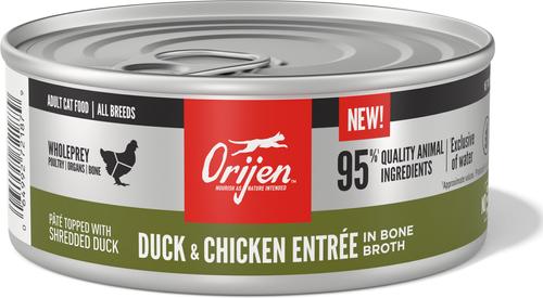 Show full view: ORIJEN Premium Duck & Chicken Entree in Bone Broth Pate Wet Cat Food, 5.5-oz can, case of 12 slide 3 of 12