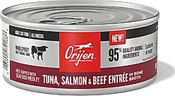 ORIJEN Premium Tuna Salmon & Beef Entree in Bone Broth Pate Wet Cat Food, 3-oz can, case of 4
