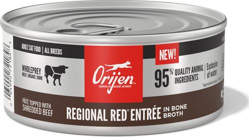 Show full view: ORIJEN Premium Regional Red Entree in Bone Broth Pate Wet Cat Food, 5.5-oz can, case of 12 slide 3 of 12