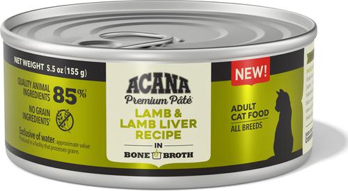 Show full view: ACANA Premium Lamb & Lamb in Bone Broth Liver Pate Wet Cat Food, 5.5-oz can, case of 12 slide 3 of 12