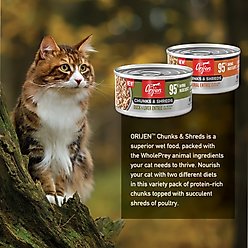ORIJEN Original Chunks & Shreds Variety Pack Duck & Liver Wet Cat Food, 3-oz can, case of 12 slide 2 of 6