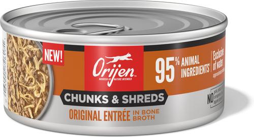 Show full view: ORIJEN Original Entree Chunks & Shreds Wet Cat Food, 5.5-oz can, case of 6 slide 3 of 10