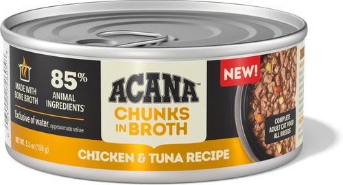 Show full view: ACANA Chicken & Tuna Chunks in Broth Wet Cat Food, 5.5-oz can, case of 6 slide 3 of 11