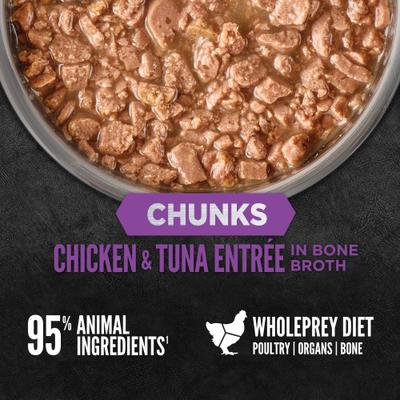 Show full view: ORIJEN Chunks & Shreds Kitten Chicken & Tuna Entree Wet Cat Food, 3-oz can, case of 12 slide 5 of 9