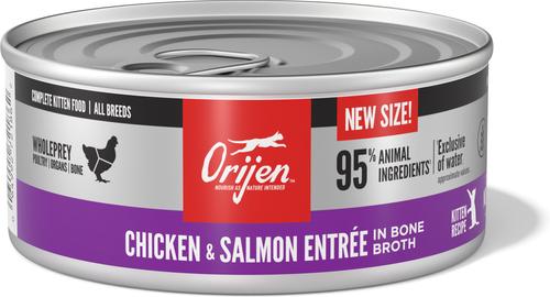 Show full view: ORIJEN Premium Chicken & Salmon Entree in Bone Broth Pate Wet Kitten Cat Food, 5.5-oz can, case of 6 slide 3 of 10