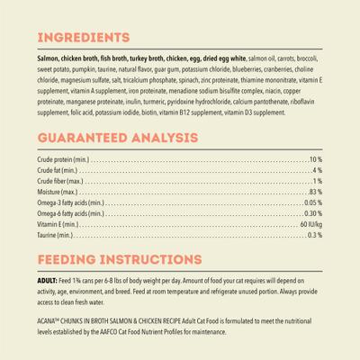 Show full view: ACANA Salmon & Chicken Chunks in Broth Wet Cat Food, 5.5-oz can, case of 6 slide 6 of 11