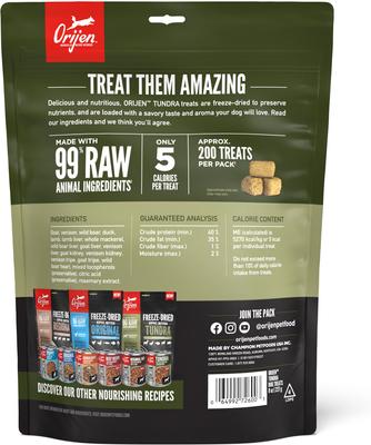 Show full view: ORIJEN Tundra Grain-Free High-Protein Freeze-Dried Dog Treats, 8-oz bag slide 3 of 10