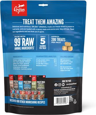Show full view: ORIJEN Original Grain-Free High-Protein Freeze-Dried Dog Treats, 8-oz bag slide 3 of 10
