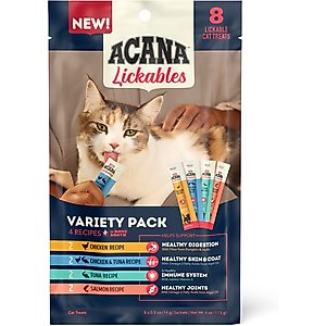 ACANA Variety 8 Pack Natural Recipe Lickable Cat Treats, 2.5-oz pouch, 8 count