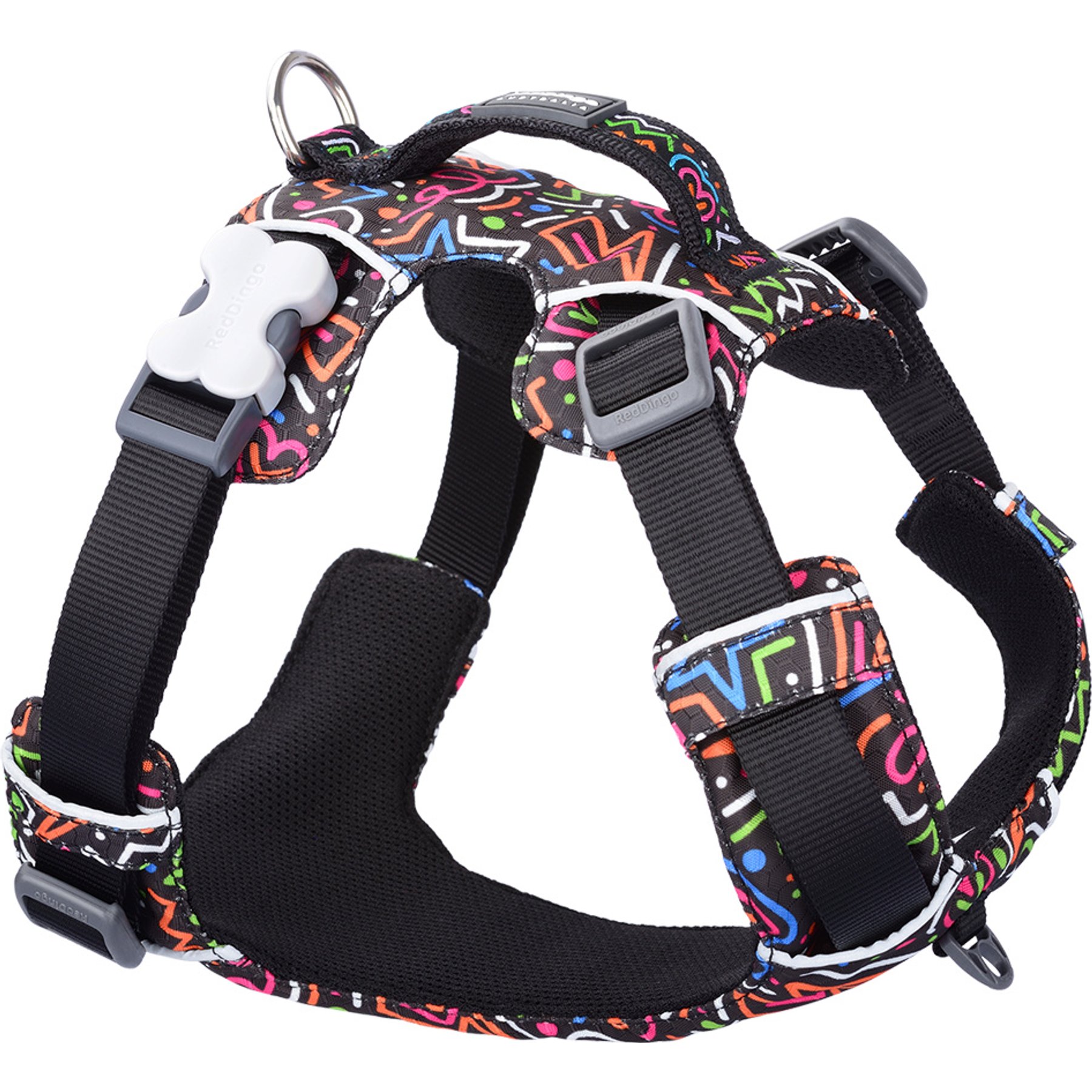Red Dingo Sport Squiggles Design Reflective Dog Harness, Black, X-Large: 29.5 to 44.1-in chest
