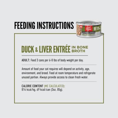 Show full view: ORIJEN Duck & Liver Entree Chunks & Shreds Wet Cat Food, 3-oz can, case of 12 slide 8 of 10