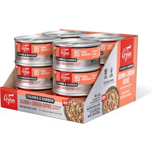 ORIJEN Salmon & Chicken Entree Chunks & Shreds Wet Cat Food, 3-oz can, case of 12