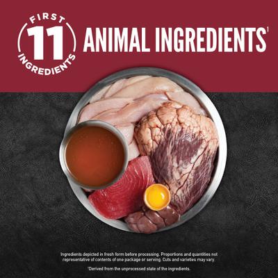 Show full view: ORIJEN Beef & Tuna Entree Chunks & Shreds Wet Cat Food, 3-oz can, case of 12 slide 4 of 10