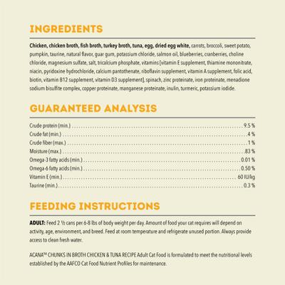 Show full view: ACANA Chicken & Tuna Chunks in Broth Wet Cat Food, 3-oz can, case of 12 slide 6 of 11