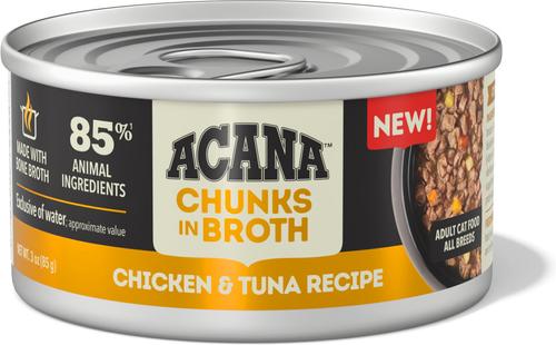 Show full view: ACANA Chicken & Tuna Chunks in Broth Wet Cat Food, 3-oz can, case of 12 slide 3 of 11