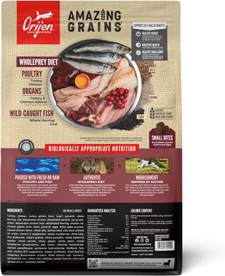 Show full view: ORIJEN Amazing Grains High-Protein Small Breed Dry Dog Food, 4-lb bag slide 3 of 12