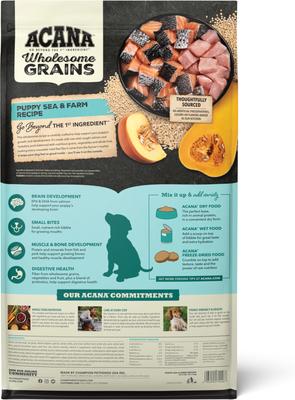 Show full view: ACANA Wholesome Grains Puppy Sea & Farm Dry Dog Food, 22.5-lb bag slide 3 of 11