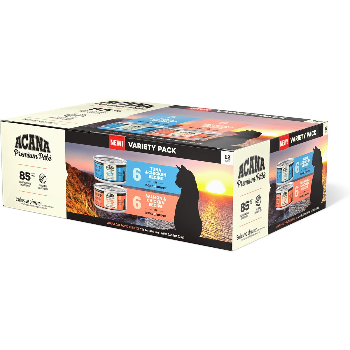 ACANA Premium Variety Pack Salmon, Chicken & Tuna Pate in Bone Broth Wet Cat Food, 3-oz can, case of 12