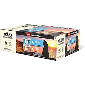 ACANA Premium Variety Pack Salmon, Chicken & Tuna Pate in Bone Broth Wet Cat Food, 3-oz can, case of 12