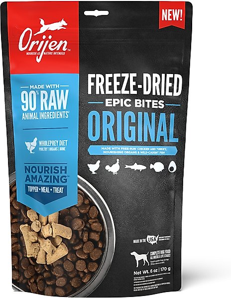 Show full view: ORIJEN Original Epic Bites Freeze-Dried Dry Dog Food, 6-oz bag slide 1 of 17