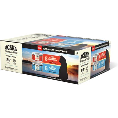 ACANA ACANA Premium Variety Pack Surf & Turf Beef Chicken & Tuna Pate in Bone Broth Wet Cat Food, 3-oz can, case of 12