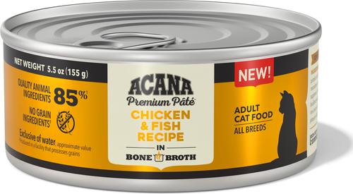 Show full view: ACANA Premium Chicken & Fish in Bone Broth Pate Wet Cat Food, 5.5-oz can, case of 12 slide 3 of 12