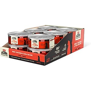 ACANA Premium Beef Chicken & Tuna in Bone Broth Pate Wet Cat Food Recipe, 5.5-oz can, case of 12