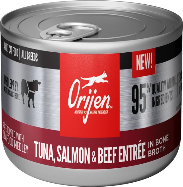 ORIJEN Premium Tuna Salmon & Beef Entree in Bone Broth Pate Wet Cat Food