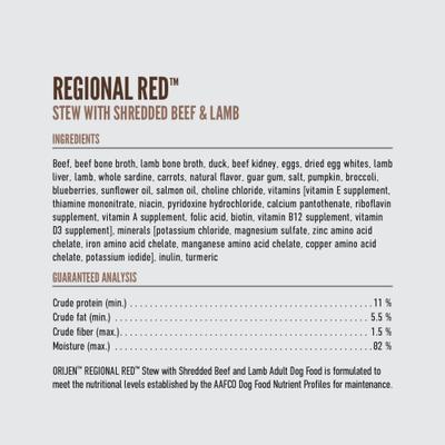 Show full view: ORIJEN Real Meat Shreds Regional Red Stew Wet Dog Food, 12.8-oz can, case of 12 slide 10 of 13