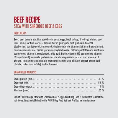 Show full view: ORIJEN Real Meat Shreds Beef Stew Wet Dog Food Recipe, 12.8-oz can, case of 12 slide 7 of 13