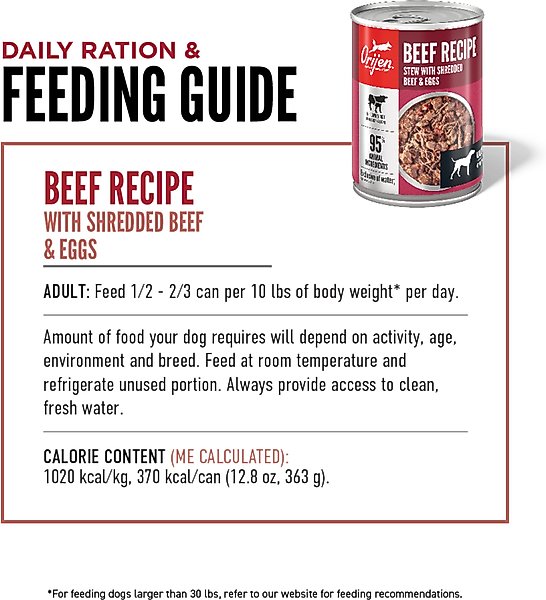 Show full view: ORIJEN Real Meat Shreds Beef Stew Wet Dog Food Recipe, 12.8-oz can, case of 12 slide 8 of 13