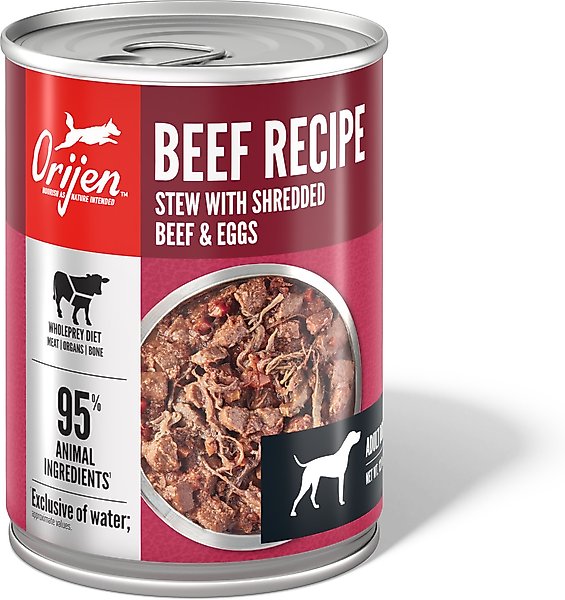 Show full view: ORIJEN Real Meat Shreds Beef Stew Wet Dog Food Recipe, 12.8-oz can, case of 12 slide 3 of 13