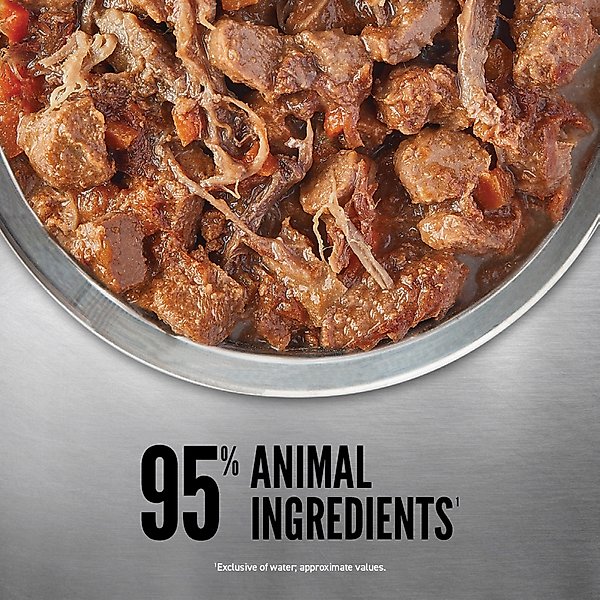 Show full view: ORIJEN Real Meat Shreds Beef Stew Wet Dog Food Recipe, 12.8-oz can, case of 12 slide 6 of 13