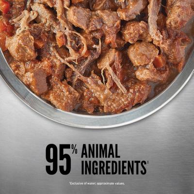 Show full view: ORIJEN Real Meat Shreds Beef Stew Wet Dog Food Recipe, 12.8-oz can, case of 12 slide 6 of 13
