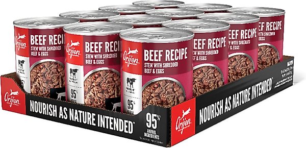 Show full view: ORIJEN Real Meat Shreds Beef Stew Wet Dog Food Recipe, 12.8-oz can, case of 12 slide 1 of 13