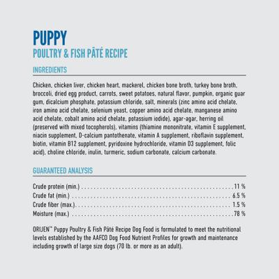 Show full view: ORIJEN Puppy Pate Poultry & Fish Wet Dog Food, 12.8-oz can, case of 12 slide 7 of 13