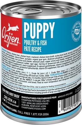 Show full view: ORIJEN Puppy Pate Poultry & Fish Wet Dog Food, 12.8-oz can, case of 12 slide 4 of 13