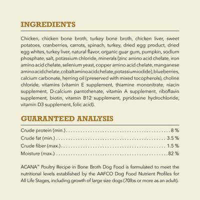 Show full view: ACANA Premium Chunks Poultry in Bone Broth Grain-Free Wet Dog Food, 12.8-oz can, case of 12 slide 8 of 12