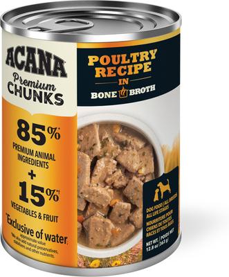 Show full view: ACANA Premium Chunks Poultry in Bone Broth Grain-Free Wet Dog Food, 12.8-oz can, case of 12 slide 3 of 12