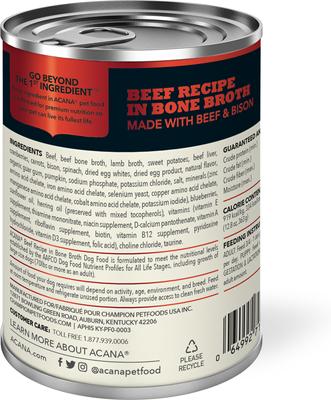 Show full view: ACANA Premium Chunks Beef in Bone Broth Grain-Free Wet Dog Food, 12.8-oz can, case of 12 slide 6 of 12