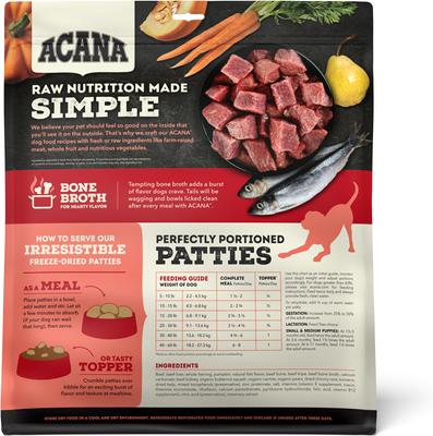 Show full view: ACANA Ranch-Raised Beef Patties Grain-Free High-Protein Freeze-Dried Dog Food & Topper, 14-oz bag slide 3 of 12
