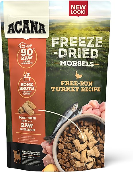 Show full view: ACANA Free-Run Turkey Morsels Grain-Free High-Protein Freeze-Dried Dog Food & Topper, 8-oz bag slide 1 of 11