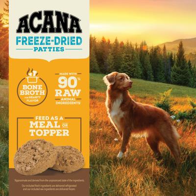 Show full view: ACANA Free-Run Chicken Patties Grain-Free High-Protein Freeze-Dried Dog Food & Topper, 14-oz bag slide 5 of 11