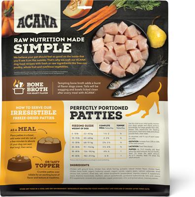 Show full view: ACANA Free-Run Chicken Patties Grain-Free High-Protein Freeze-Dried Dog Food & Topper, 14-oz bag slide 3 of 11