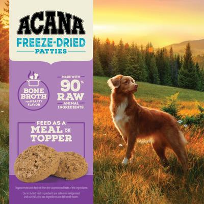 Show full view: ACANA Free-Run Duck Patties Grain-Free High-Protein Freeze-Dried Dog Food & Topper, 14-oz bag slide 5 of 11