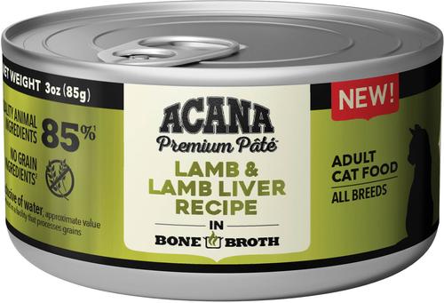 Show full view: ACANA Premium Lamb & Lamb in Bone Broth Liver Pate Wet Cat Food, 3-oz can, case of 24 slide 3 of 12